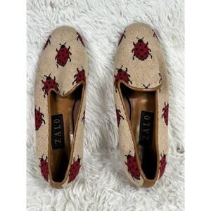 Zalo Shoes Womens Size 7 Ladybug Needlepoint Flats Leather Sole Fun Cute Bug